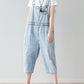 Women Retro Frayed Solid Claf-Length Denim Jumpsuits