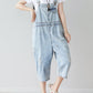 Women Retro Frayed Solid Claf-Length Denim Jumpsuits