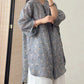 Women Artsy Flower Ramie Loose Long Shirt