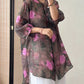 Women Artsy Flower Ramie Loose Long Shirt