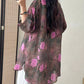 Women Artsy Flower Ramie Loose Long Shirt