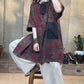 Women Summer Vintage Flower Spliced Buckle Linen Shirt