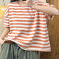 Women Summer Casual Stripe Cotton Pullover Shirt