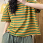 Women Summer Casual Stripe Cotton Pullover Shirt