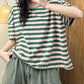 Women Summer Casual Stripe Cotton Pullover Shirt