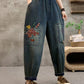 Women Summer Retro Flower Embroidery Denim Harem Pants