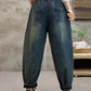 Women Summer Retro Flower Embroidery Denim Harem Pants