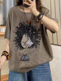 Women Summer Casual Print Knitted O-Neck Shirt