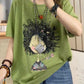 Women Summer Casual Print Knitted O-Neck Shirt