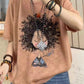 Women Summer Casual Print Knitted O-Neck Shirt