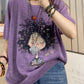 Women Summer Casual Print Knitted O-Neck Shirt