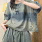 Women Summer Vintage Washed Denim Shirt