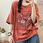 Women Summer Artsy Flower Embroidery Cotton Spliced Shirt