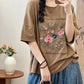 Women Summer Artsy Flower Embroidery Cotton Spliced Shirt