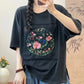 Women Summer Artsy Flower Embroidery Cotton Spliced Shirt