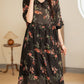 Women Summer Vintage Flower Strap V-Neck Ramie Dress