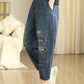 Women Summer Casual Fish Embroidery Denim Harem Pants