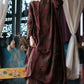 Women Ethnic Flower Worn Loose Long Sleeve Linen Dress