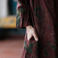 Women Ethnic Flower Worn Loose Long Sleeve Linen Dress