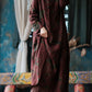 Women Ethnic Flower Worn Loose Long Sleeve Linen Dress