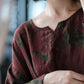 Women Ethnic Flower Worn Loose Long Sleeve Linen Dress