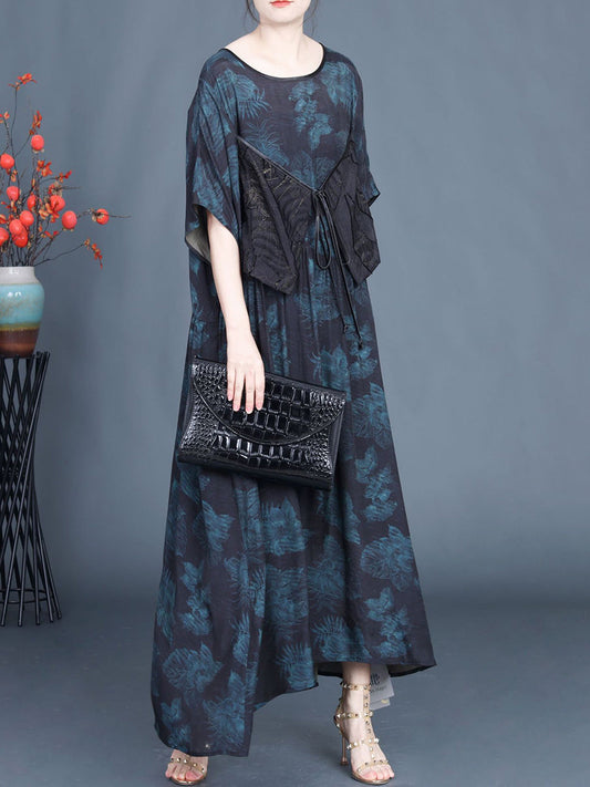 Women Summer Artsy Floral Spliced Strap Maxi Dress