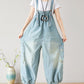 Women Summer  Retro Frayed Washed Denim Jumpsuits