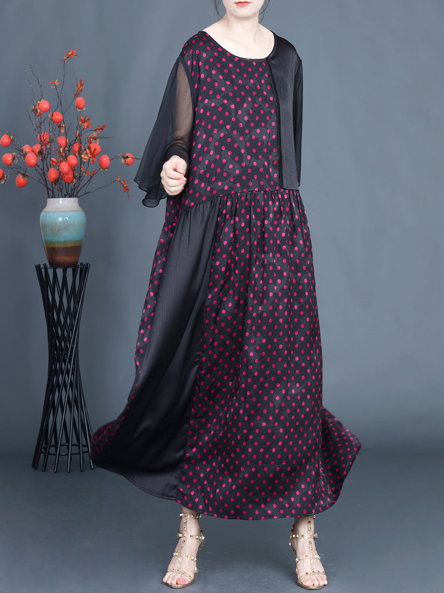 Women Summer Artsy Dot Spliced Loose Maxi Dress