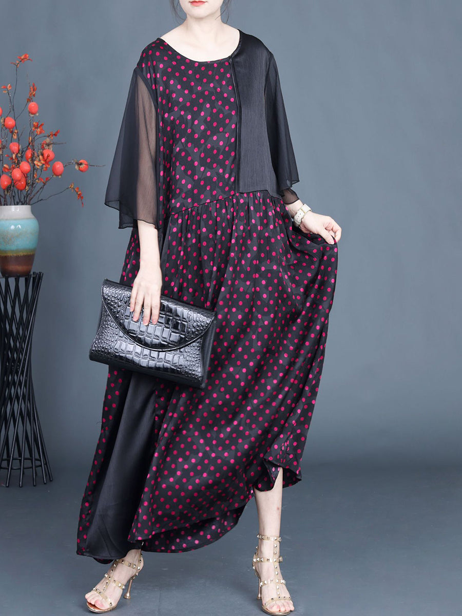 Women Summer Artsy Dot Spliced Loose Maxi Dress