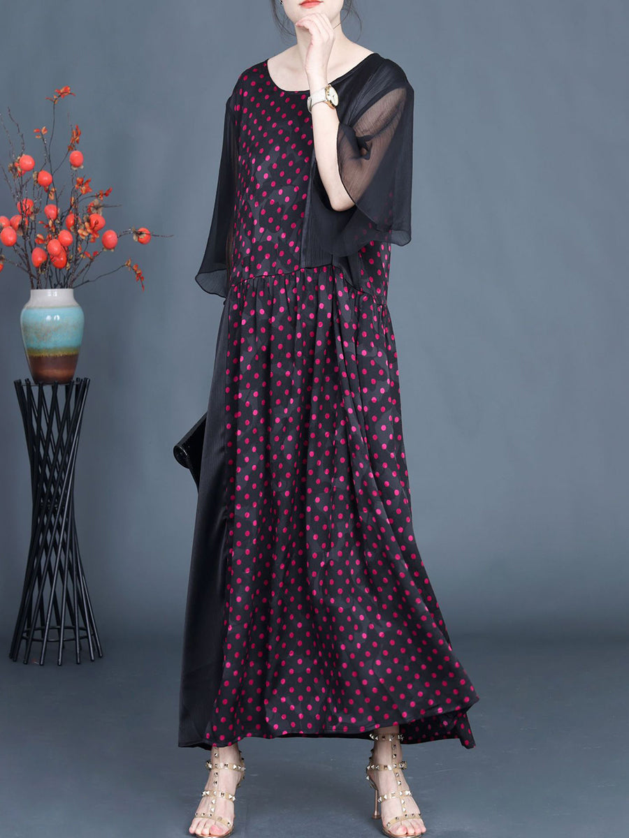 Women Summer Artsy Dot Spliced Loose Maxi Dress