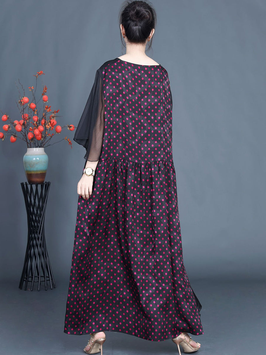 Women Summer Artsy Dot Spliced Loose Maxi Dress