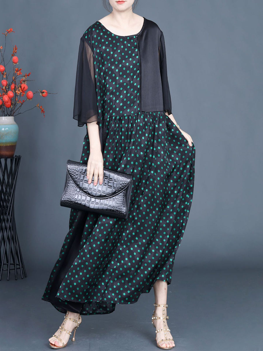 Women Summer Artsy Dot Spliced Loose Maxi Dress