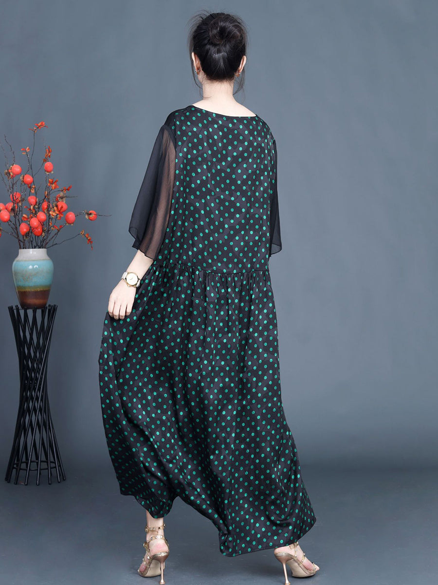 Women Summer Artsy Dot Spliced Loose Maxi Dress