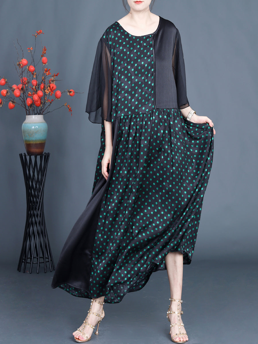 Women Summer Artsy Dot Spliced Loose Maxi Dress