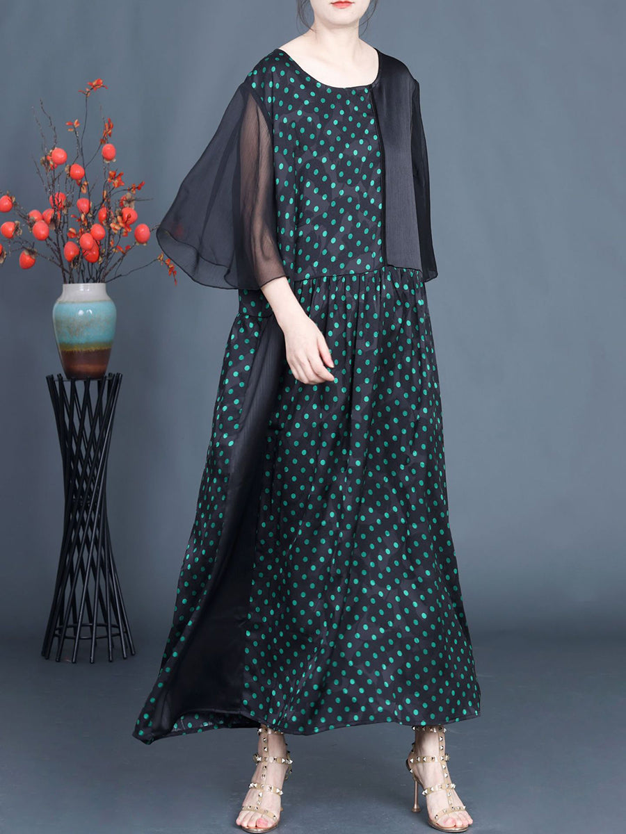 Women Summer Artsy Dot Spliced Loose Maxi Dress