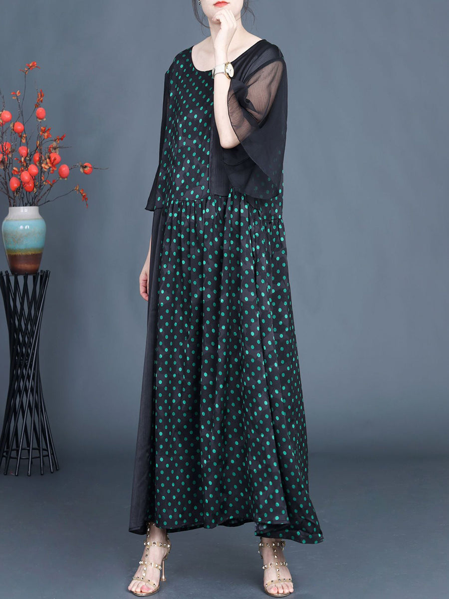 Women Summer Artsy Dot Spliced Loose Maxi Dress