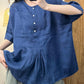 Women Summer Artsy Shirred Button Linen Loose Shirt