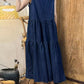 Women Summer Artsy Solid Spliced Denim Vest Dress