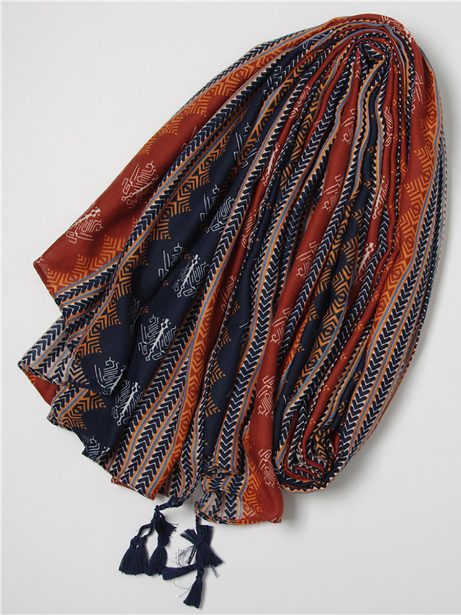 Women Summer Ethnic Print Tassel Shawl Scarf