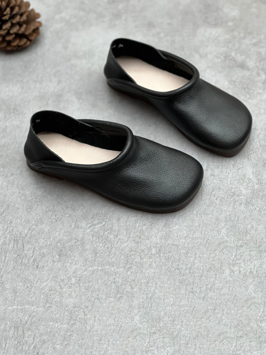 Women Casual Summer Solid Soft Leather Flat Shoes