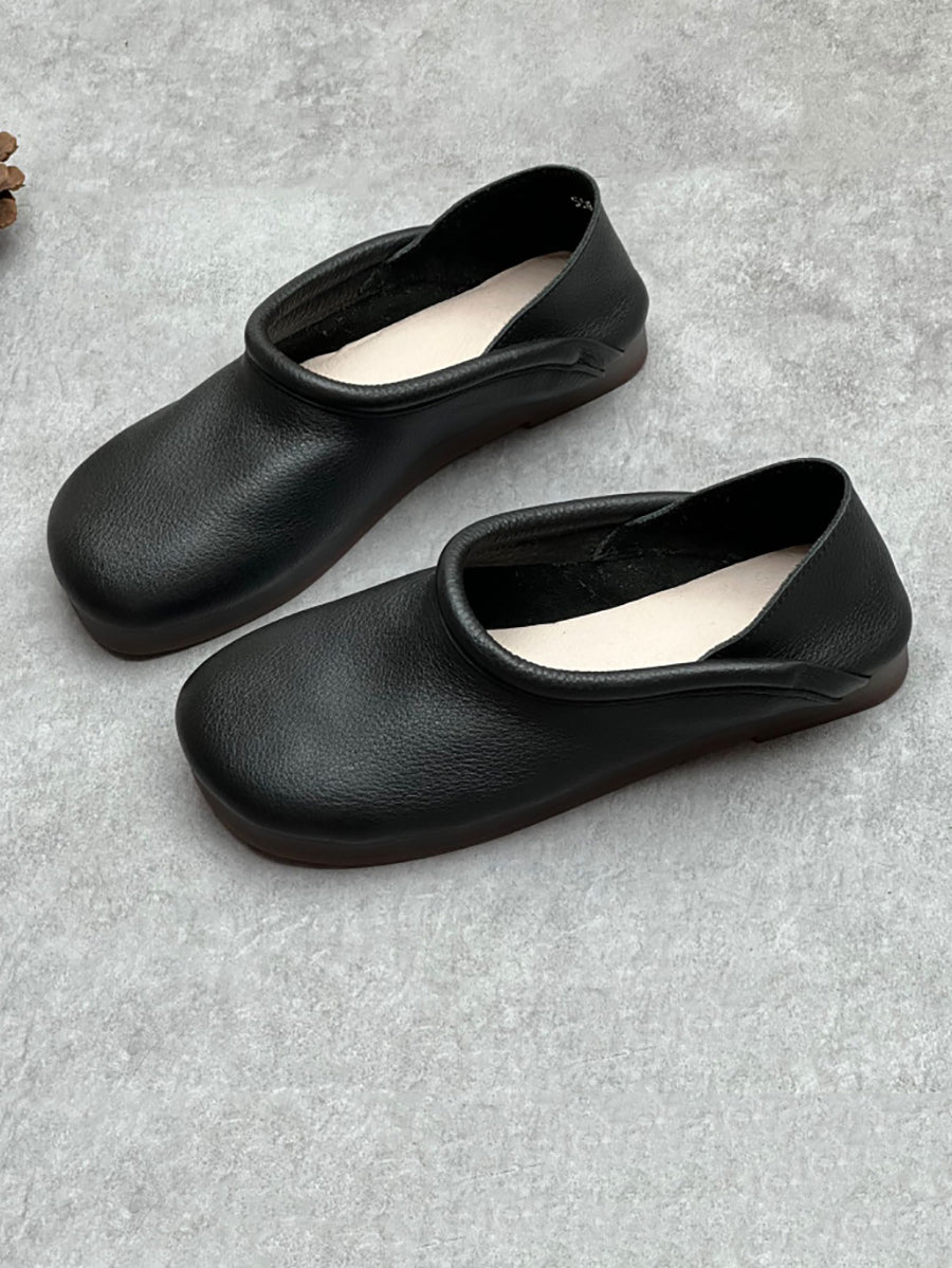 Women Casual Summer Solid Soft Leather Flat Shoes