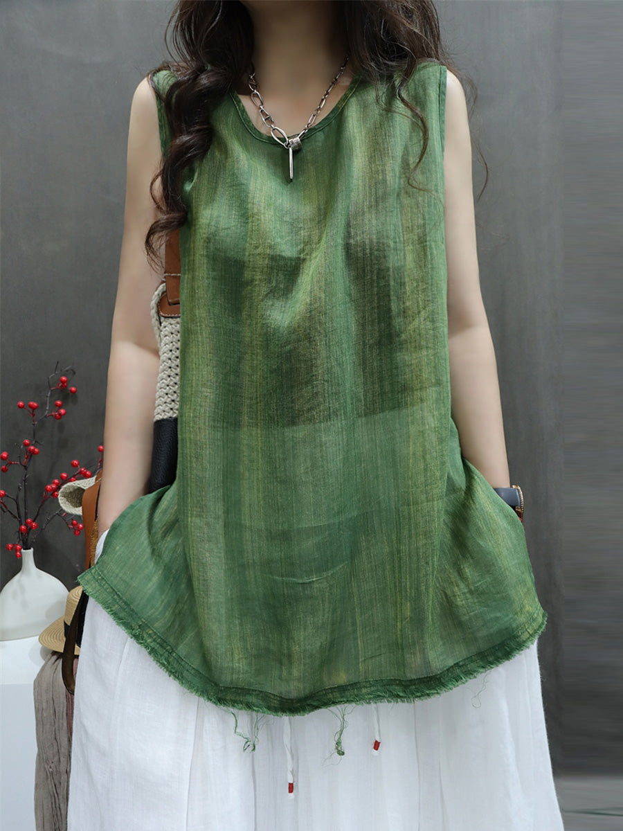 Women Casual Solid Summer Thin Ramie Vest