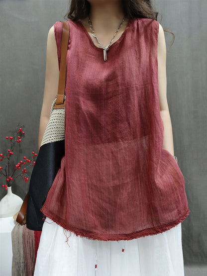 Women Casual Solid Summer Thin Ramie Vest