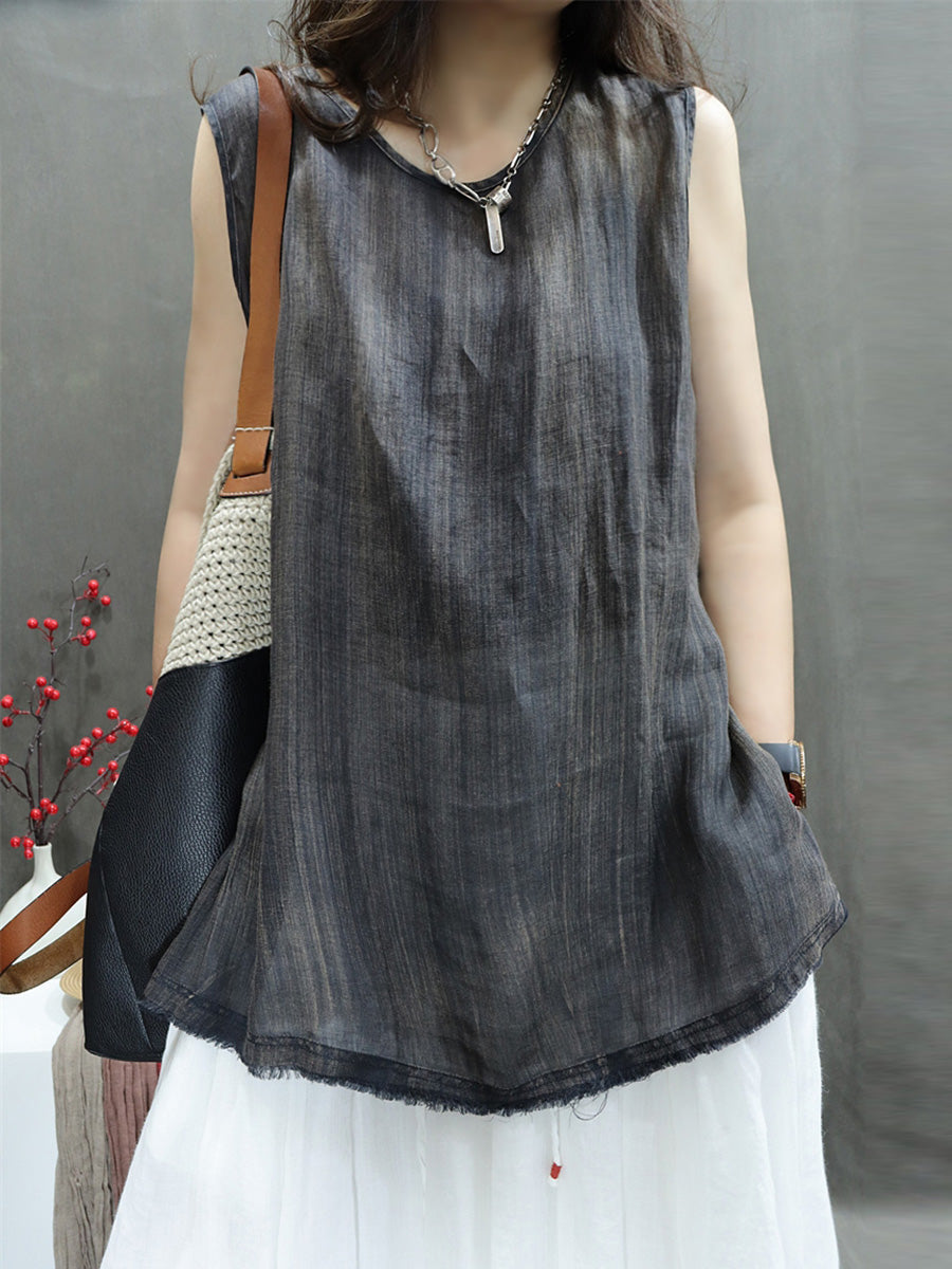 Women Casual Solid Summer Thin Ramie Vest