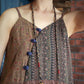 Women Vintage Print Print Spliced Linen Vest Dress