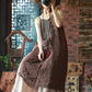 Women Vintage Print Print Spliced Linen Vest Dress