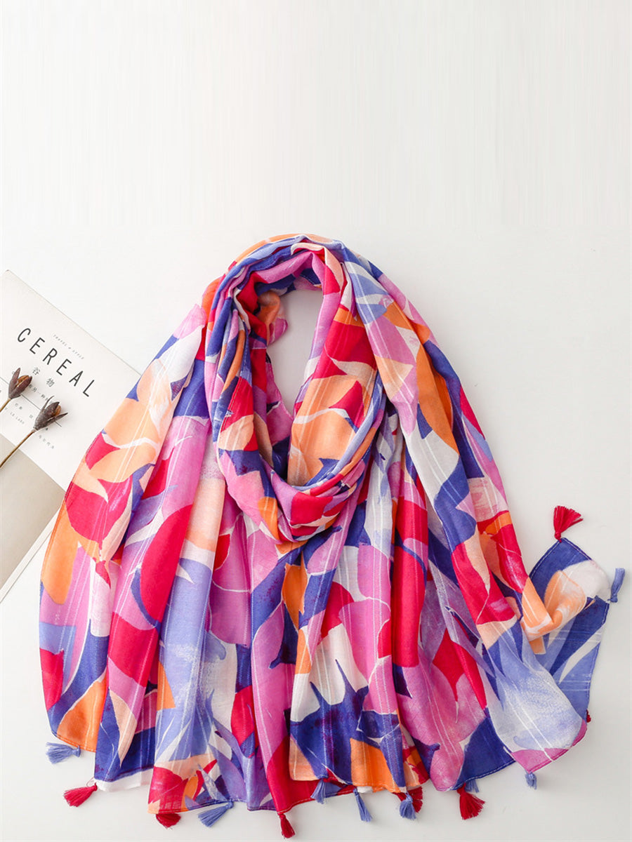 Women Summer Multicolor Flower Tassel Shawl Scarf