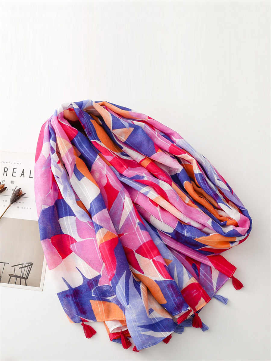 Women Summer Multicolor Flower Tassel Shawl Scarf