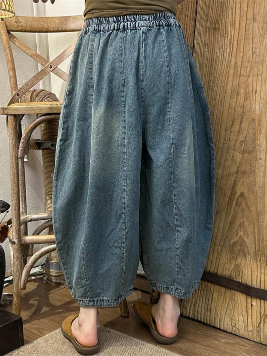 Women Summer Casual Denim Loose Spliced Blommers