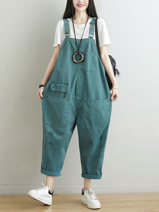 Women Casual Summer Frayed Solid Loose Jumpsuits